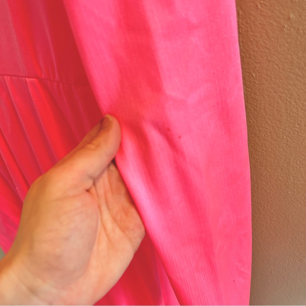 Bronx and Banco Electric Pink Maxi Sash Waist Dress Size Large Long Sleeve Slit - Picture 12 of 16